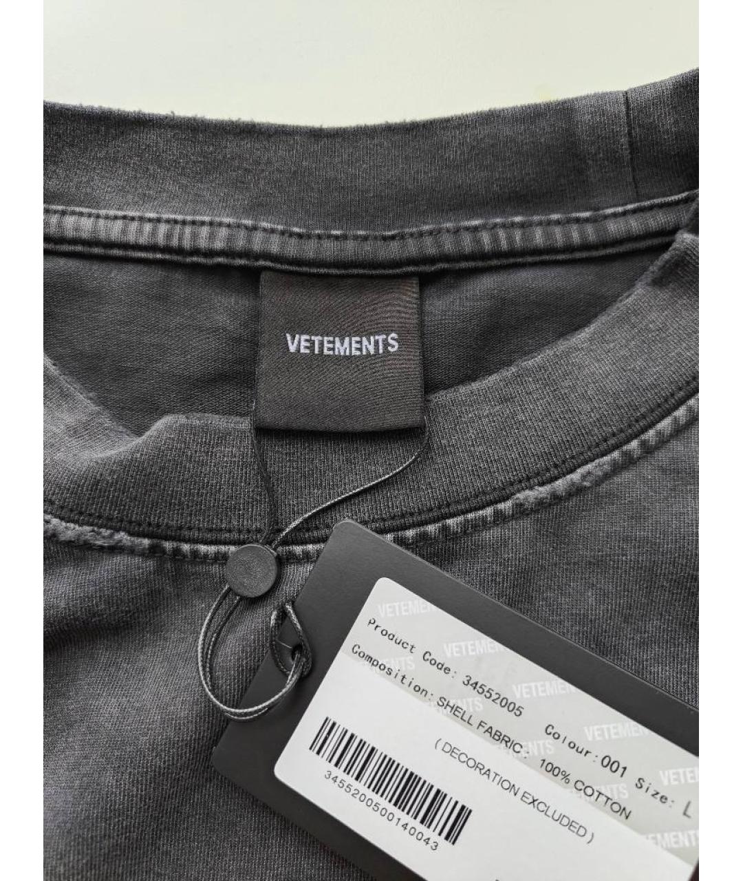 VETEMENTS Черная хлопковая футболка, фото 5