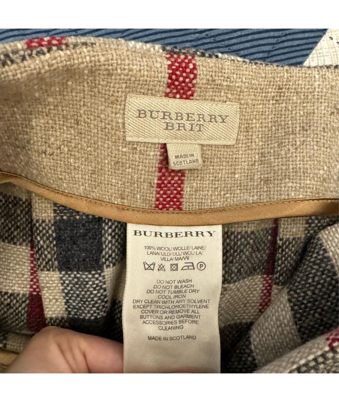 BURBERRY Бежевая шерстяная юбка мини, фото 3