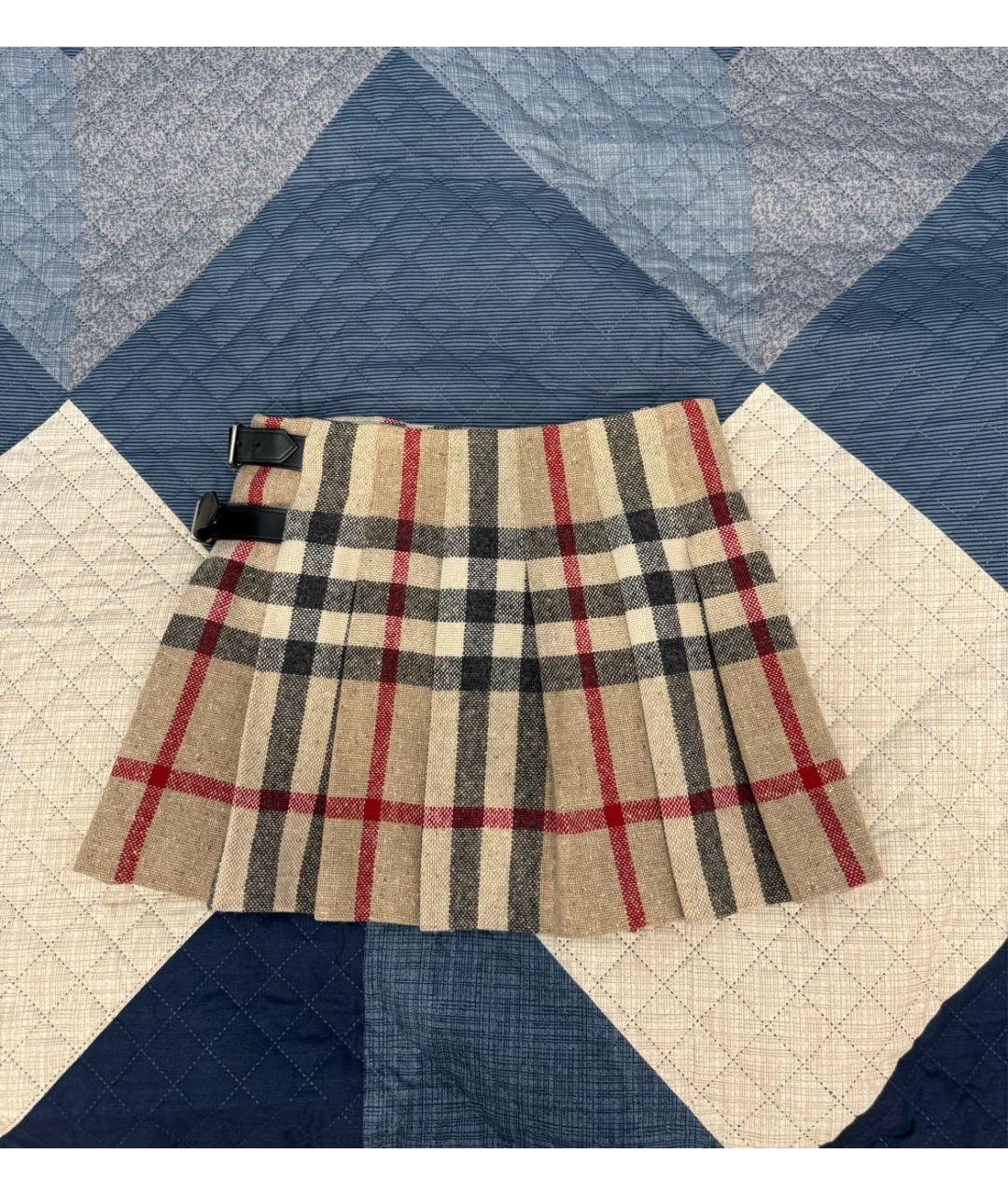 BURBERRY Бежевая шерстяная юбка мини, фото 2