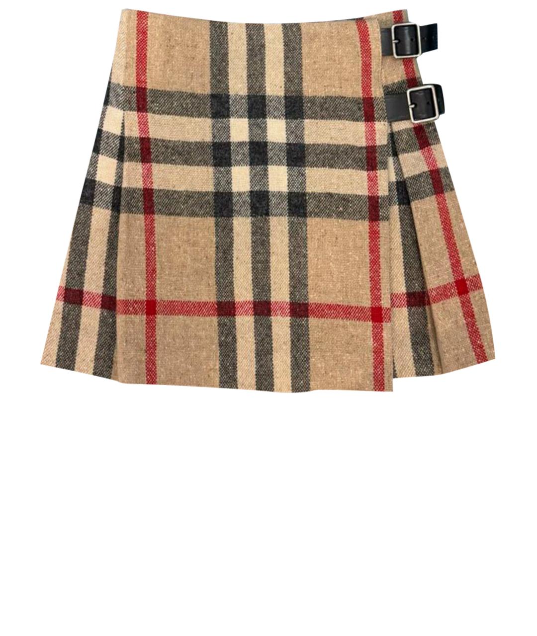 BURBERRY Бежевая шерстяная юбка мини, фото 1