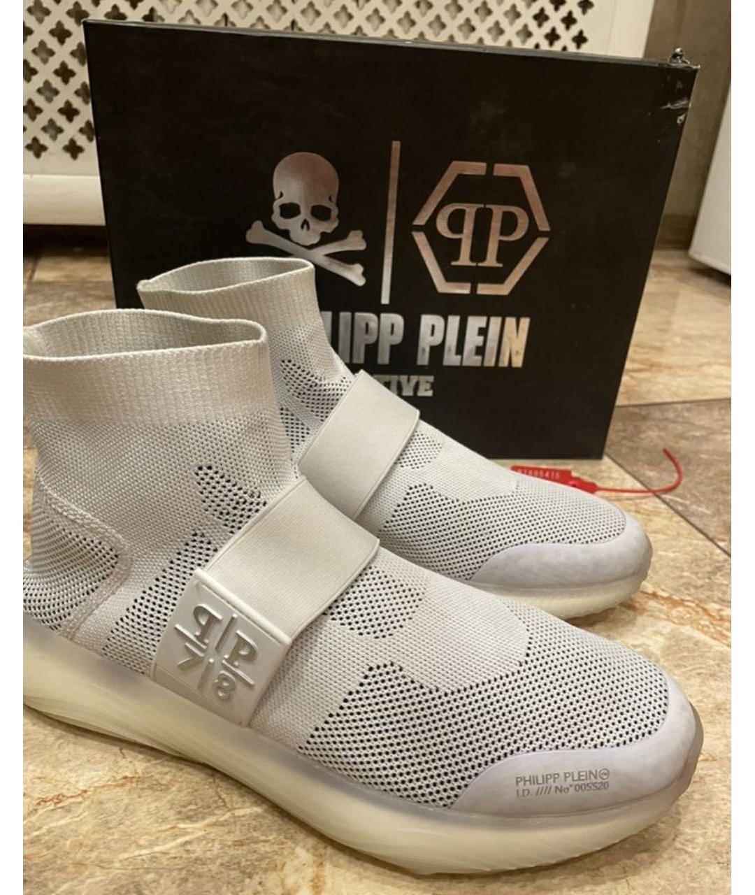 PHILIPP PLEIN Белые текстильные высокие кроссовки / кеды, фото 2