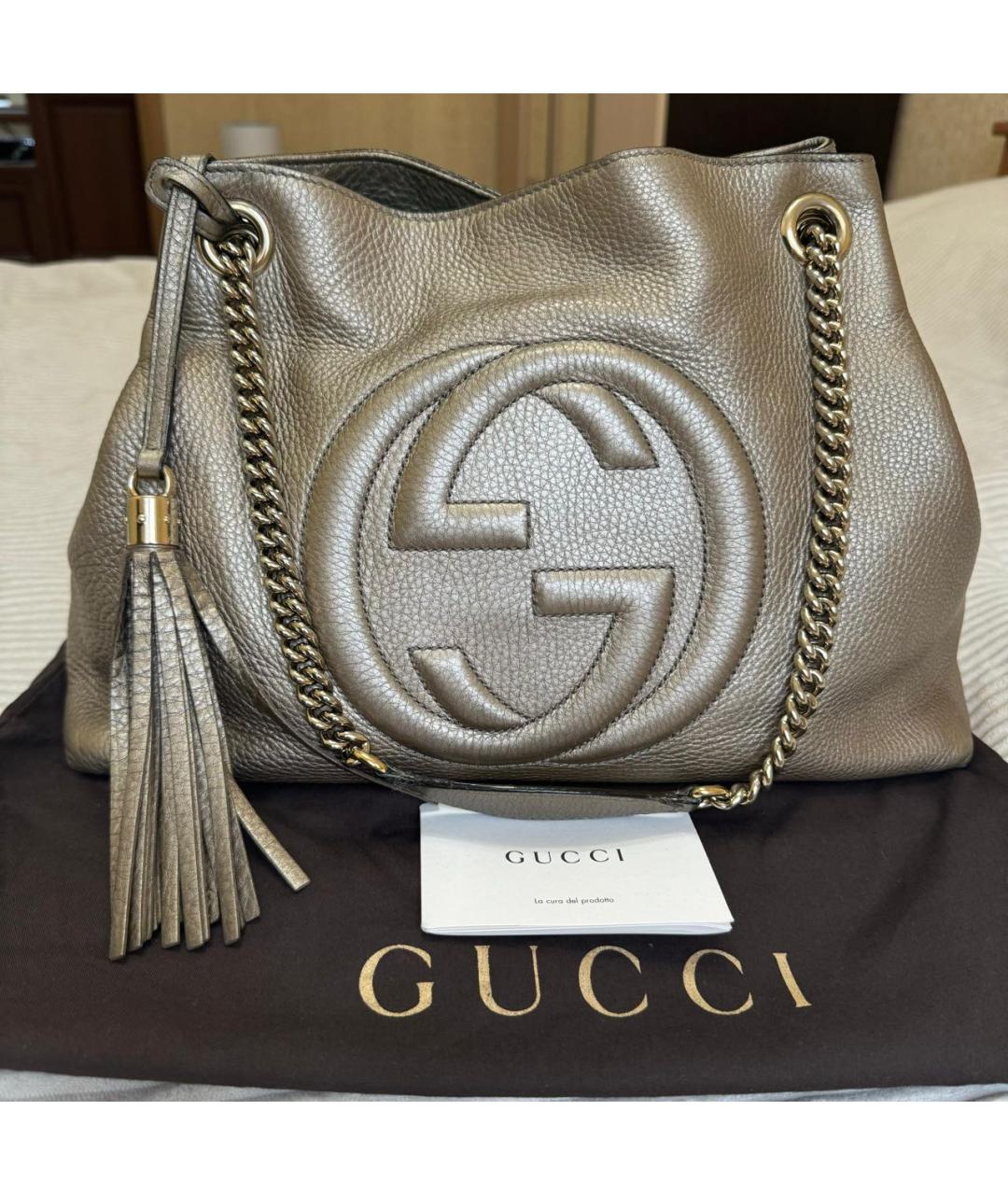 GUCCI Золотая кожаная сумка тоут, фото 2