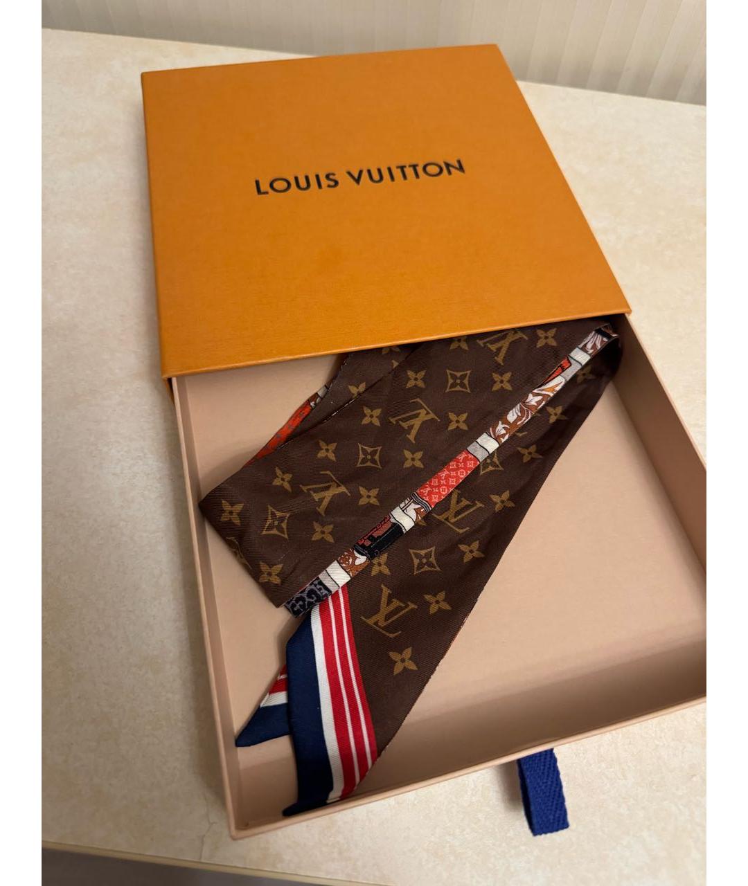 LOUIS VUITTON Коричневый шелковый платок, фото 3