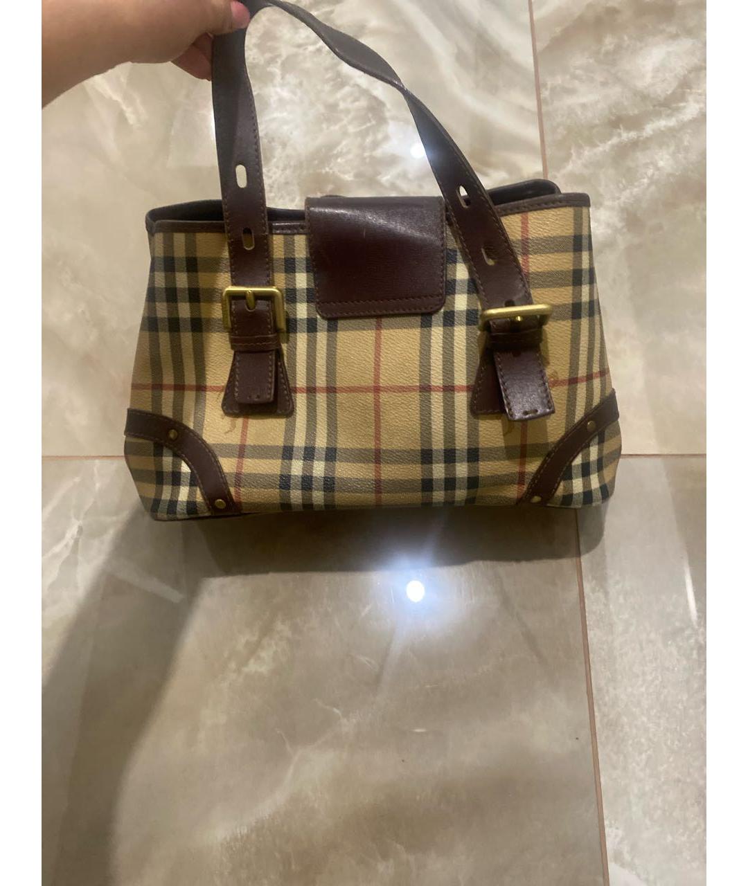 BURBERRY Коричневая кожаная сумка с короткими ручками, фото 3