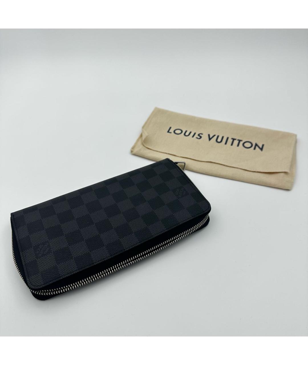 LOUIS VUITTON Черный кожаный кошелек, фото 7