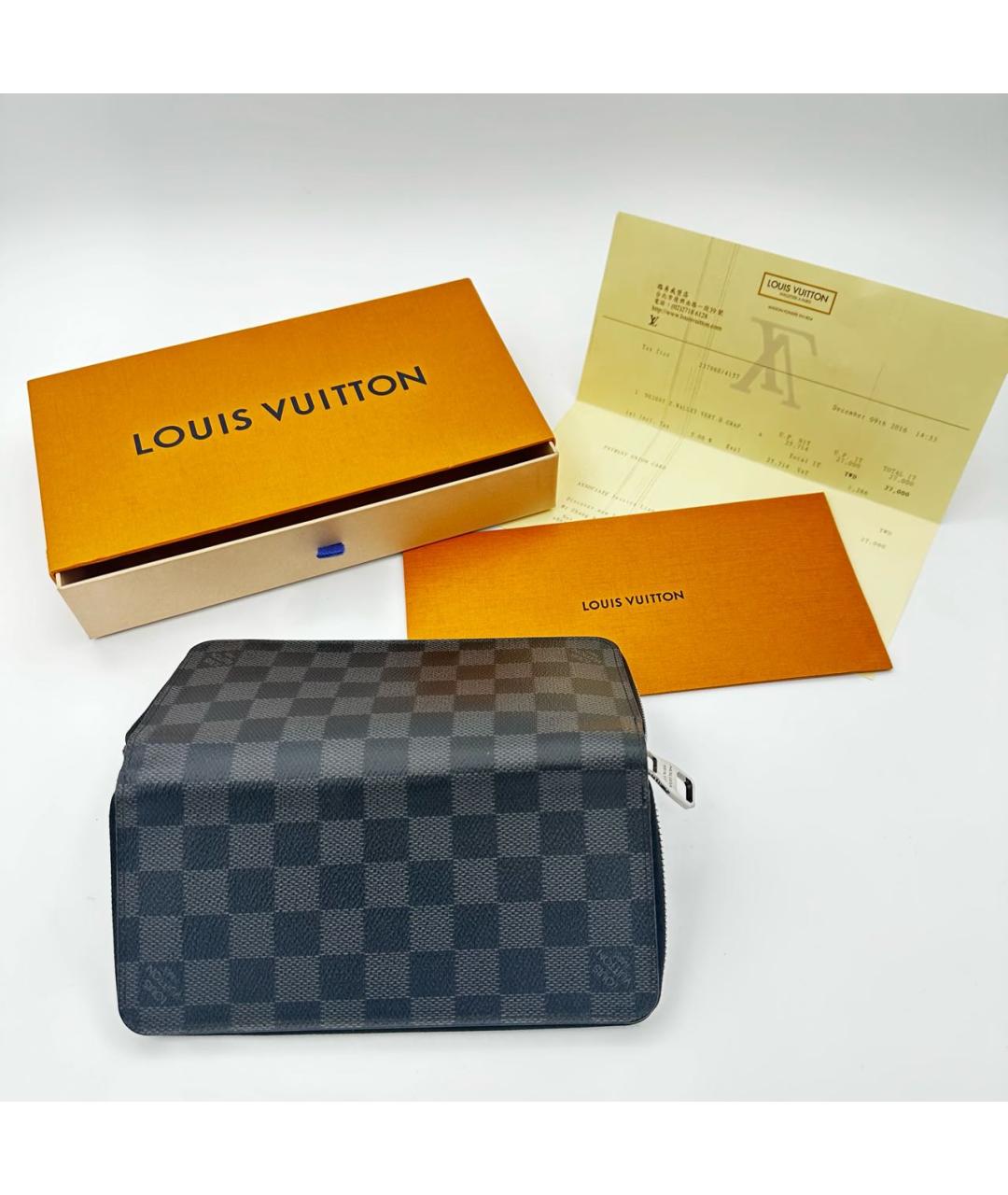 LOUIS VUITTON Черный кожаный кошелек, фото 7