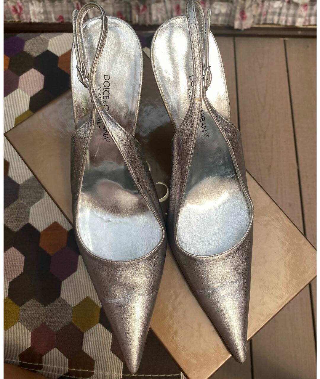 DOLCE & GABBANA VINTAGE Серебряные кожаные туфли, фото 2