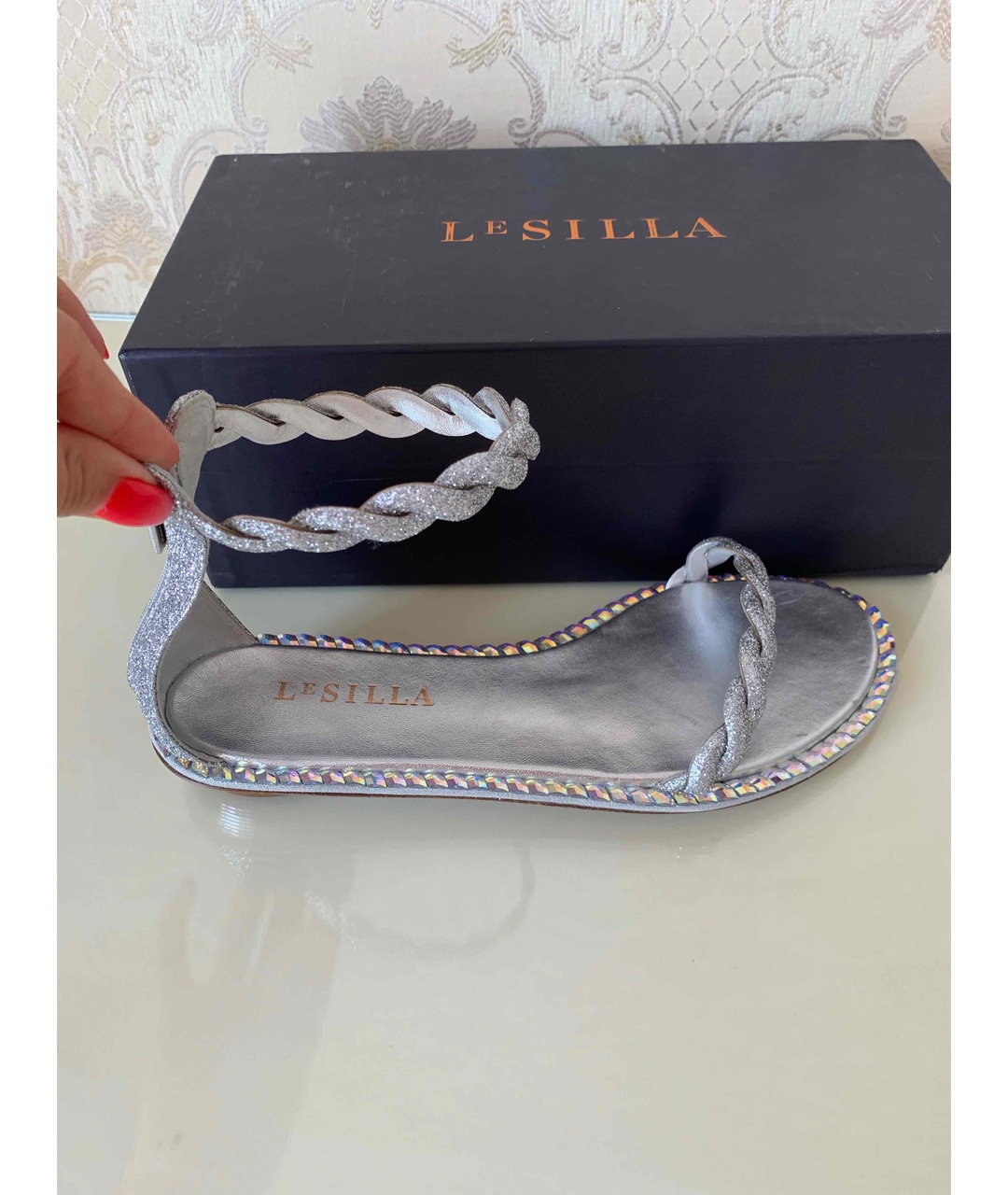 LE SILLA Серебряные кожаные сандалии, фото 2