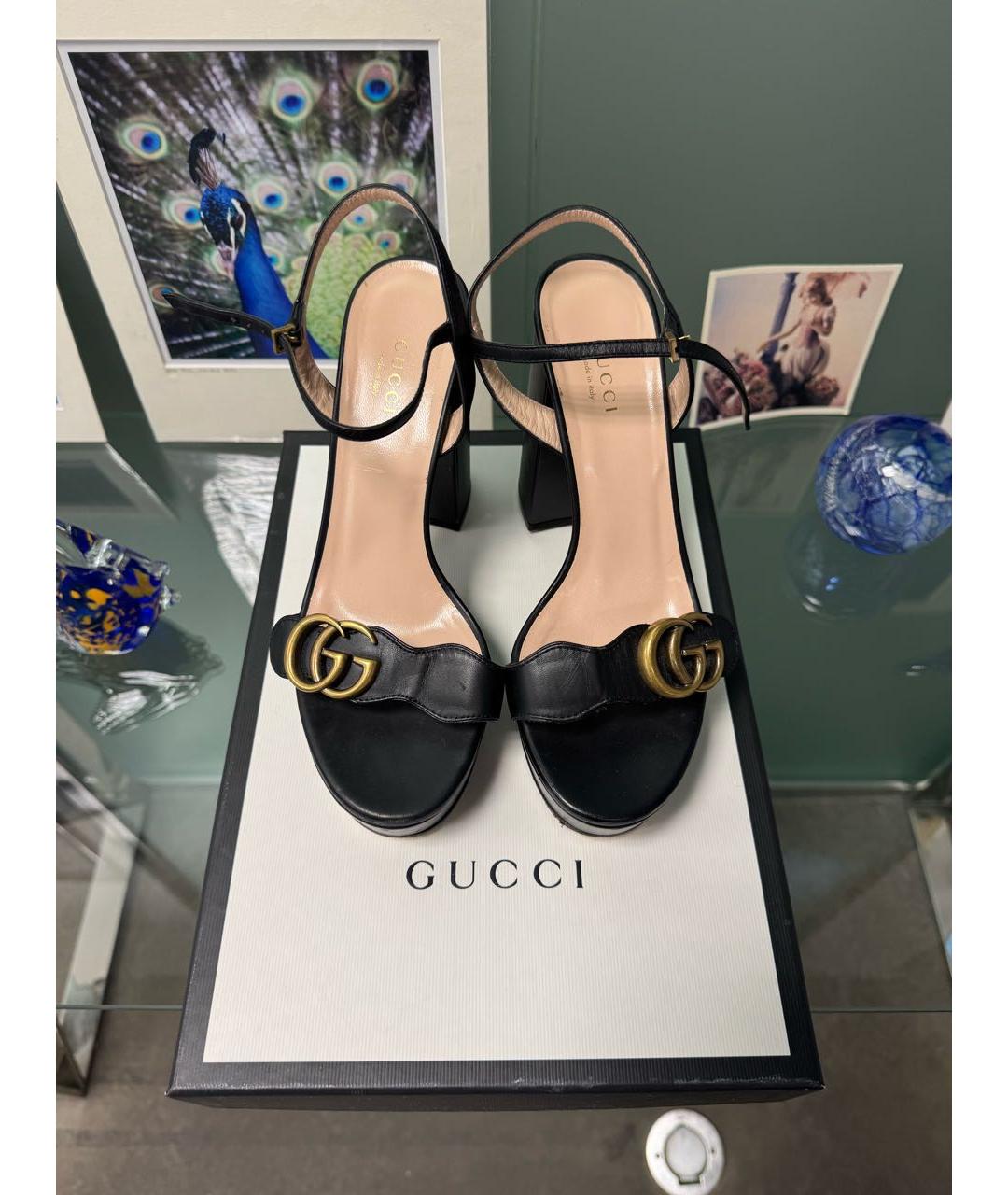 GUCCI Темно-синие кожаные босоножки, фото 2