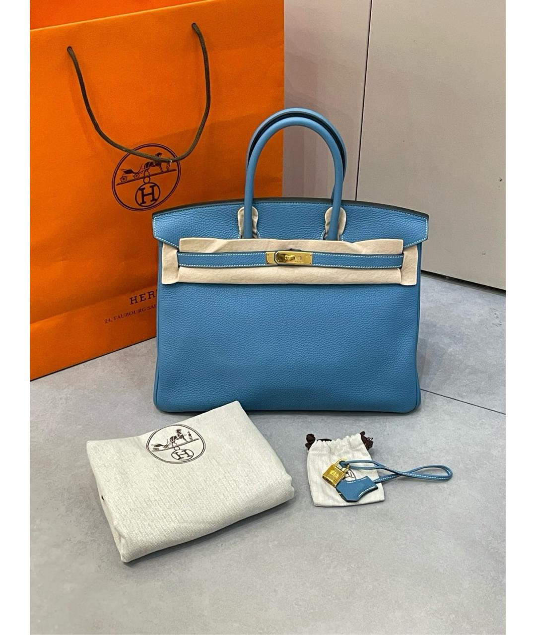 HERMES Голубая кожаная сумка через плечо, фото 5