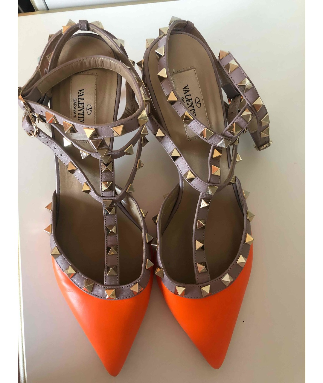 VALENTINO Оранжевое кожаные лодочки на низком каблуке, фото 3