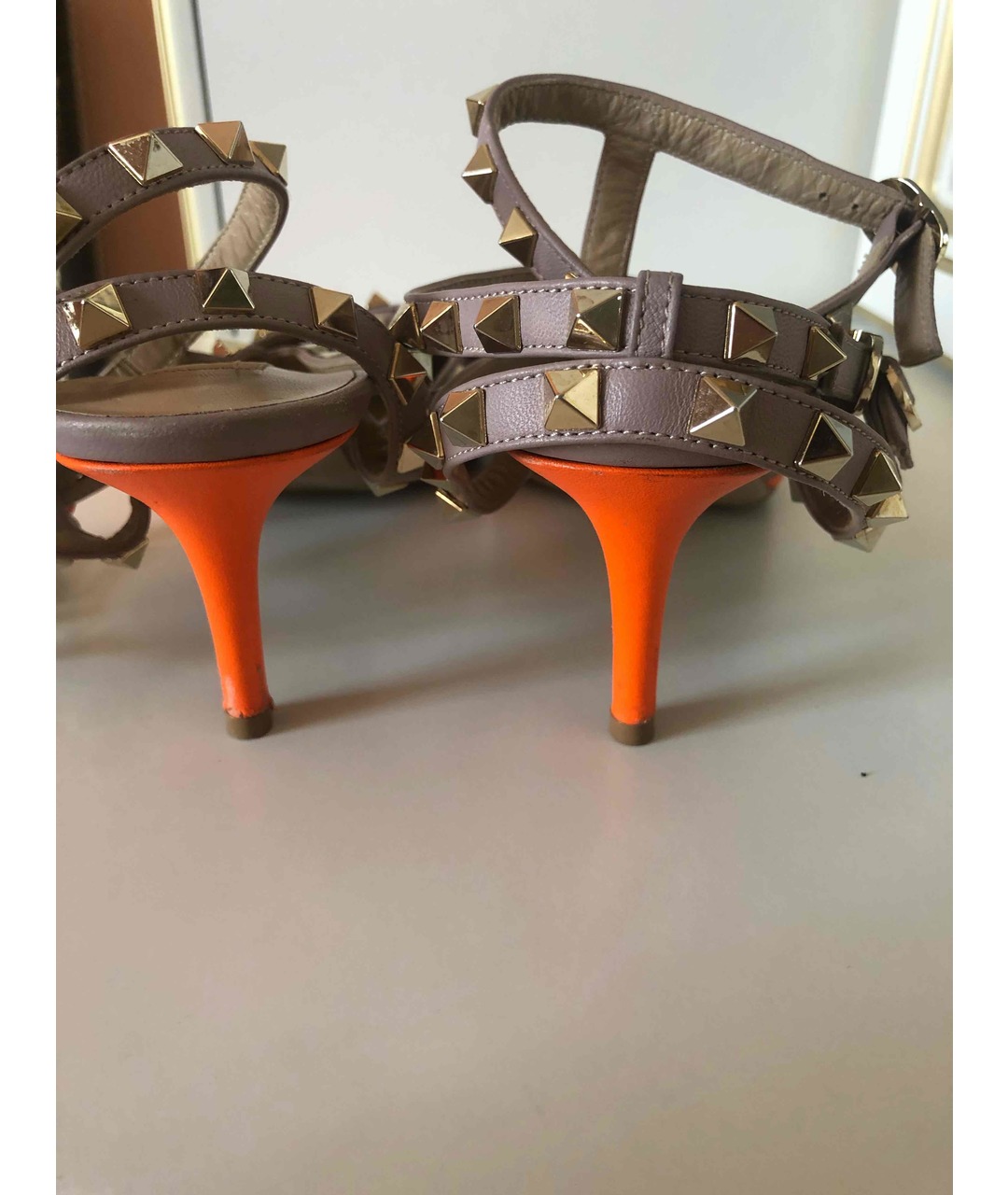 VALENTINO Оранжевое кожаные лодочки на низком каблуке, фото 4
