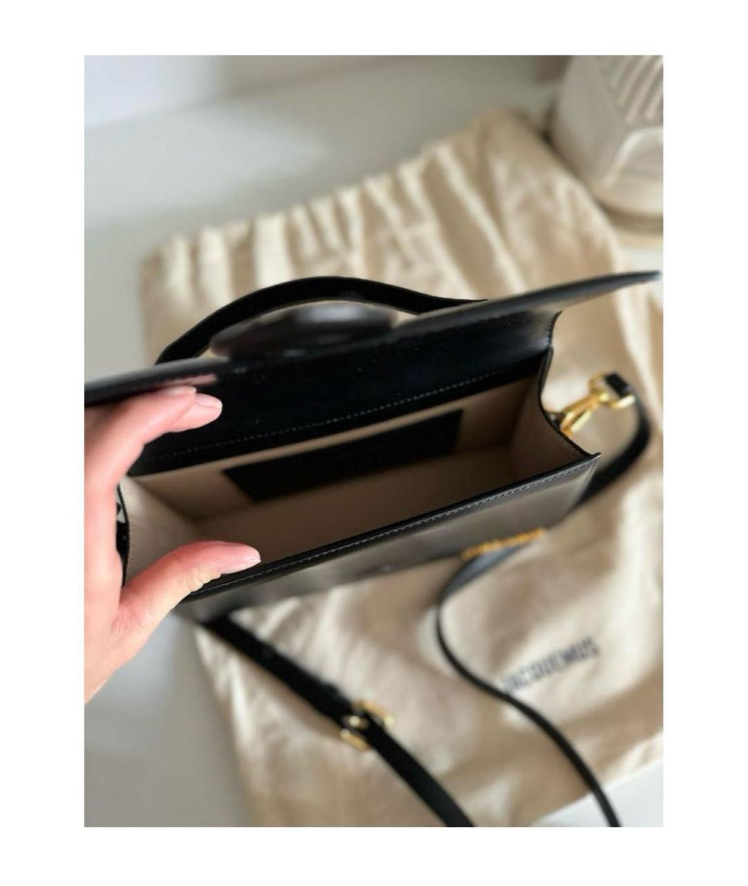 JACQUEMUS Черная кожаная сумка через плечо, фото 4