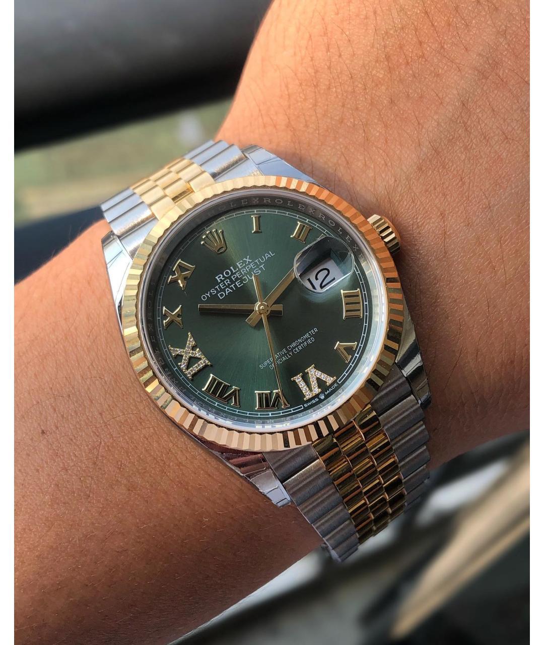 ROLEX Зеленые часы из желтого золота, фото 2