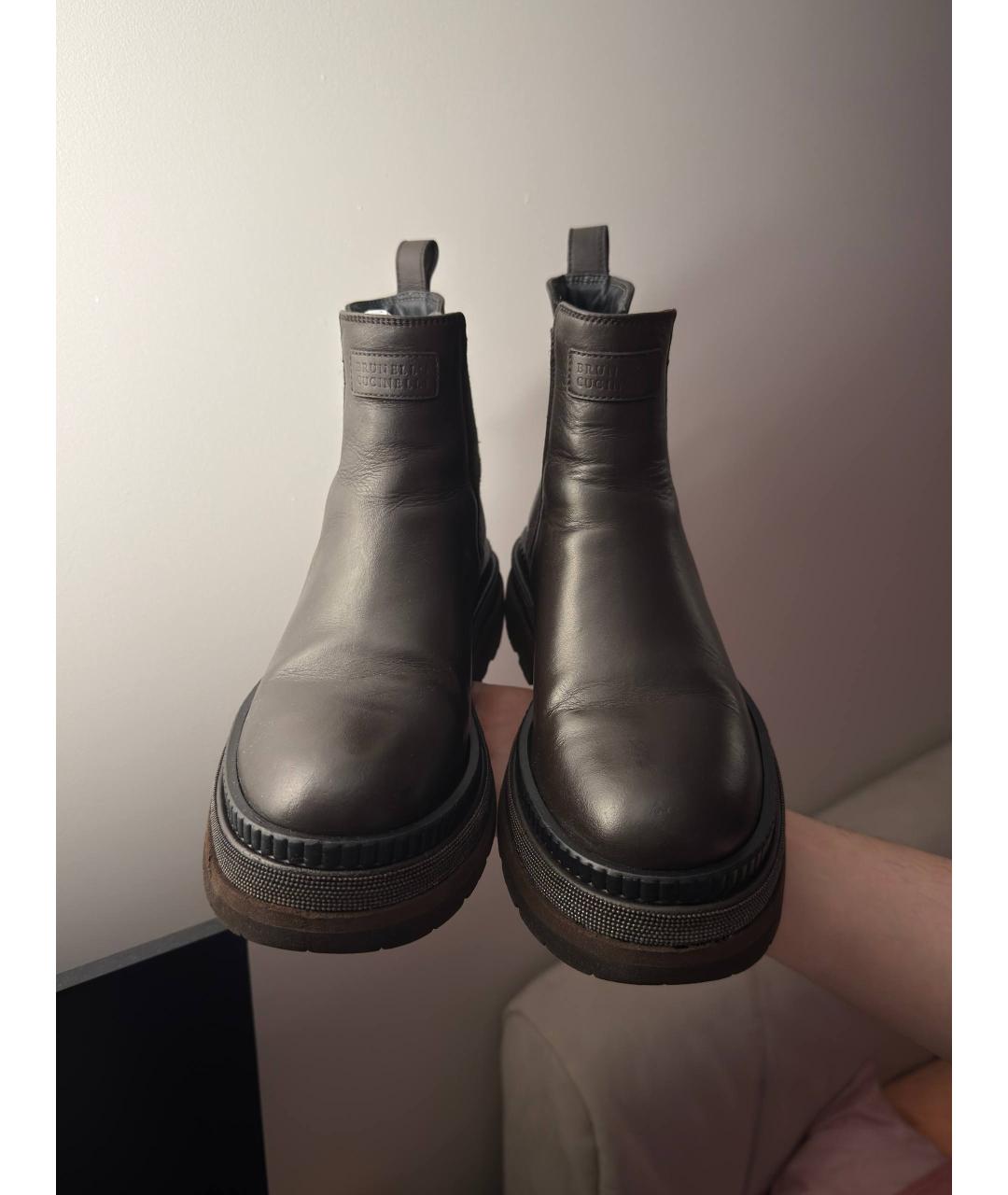 BRUNELLO CUCINELLI Коричневые кожаные ботинки, фото 2
