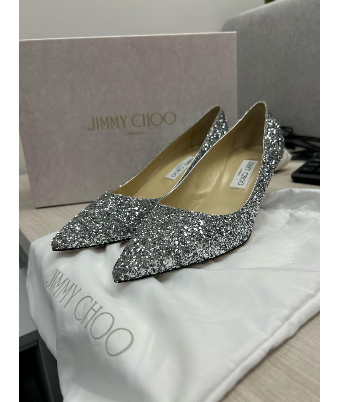 JIMMY CHOO Серебряные кожаные туфли, фото 5