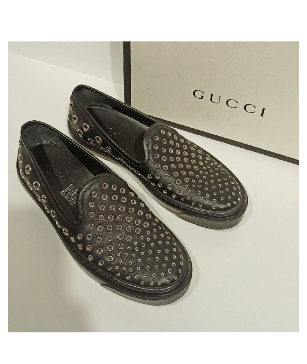 GUCCI Черные кожаные слипоны, фото 2