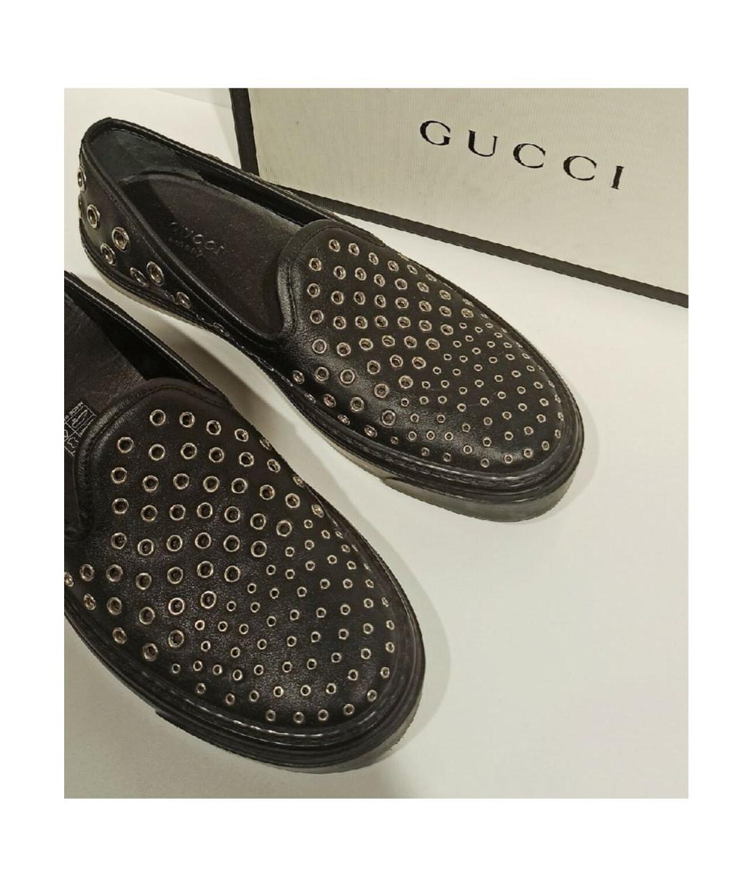 GUCCI Черные кожаные слипоны, фото 3