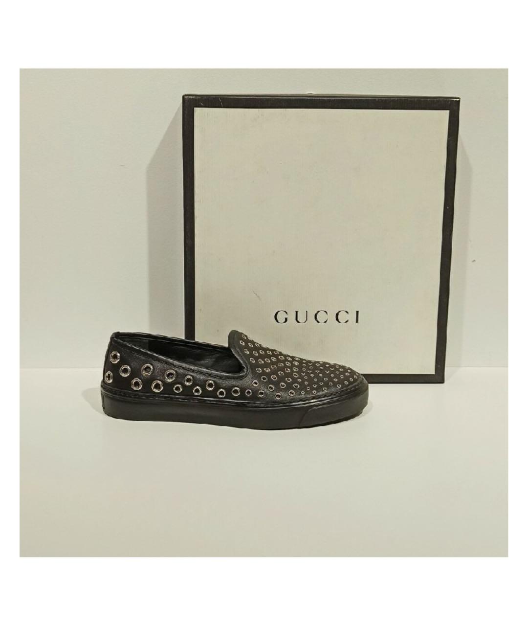 GUCCI Черные кожаные слипоны, фото 5