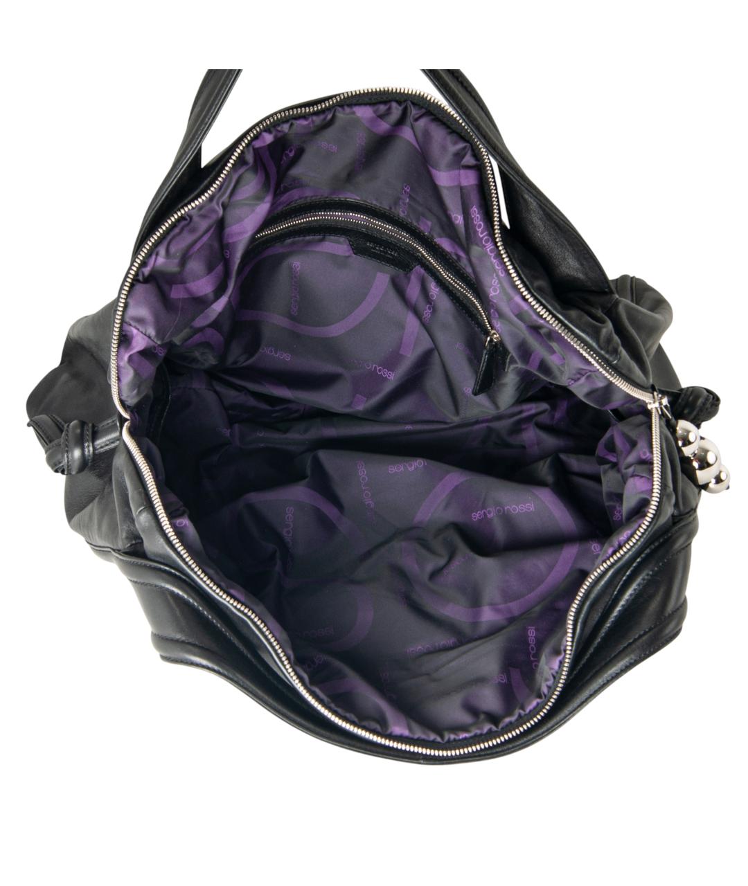 SERGIO ROSSI Черная кожаная дорожная/спортивная сумка, фото 4