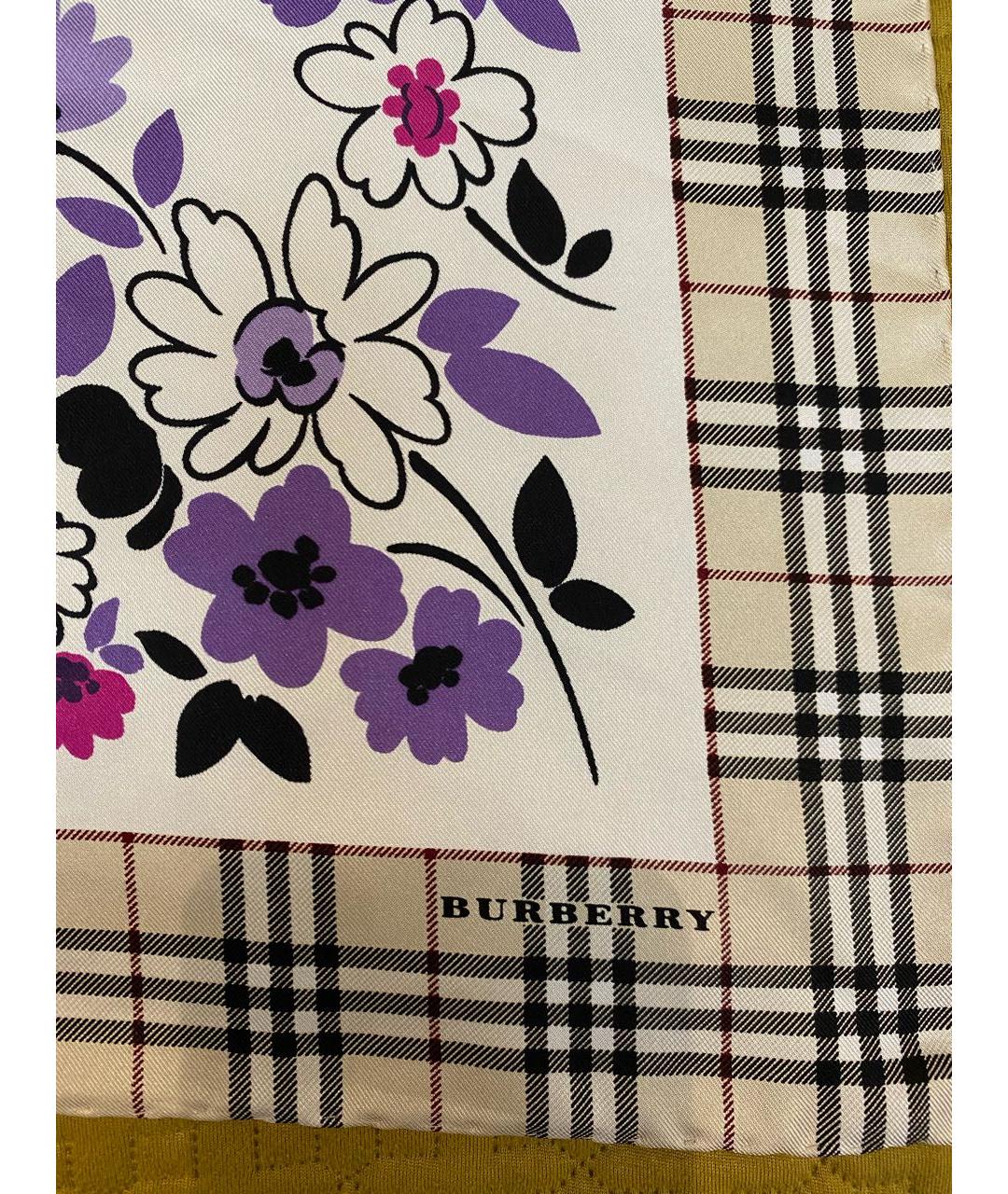 BURBERRY Бежевый шелковый платок, фото 5