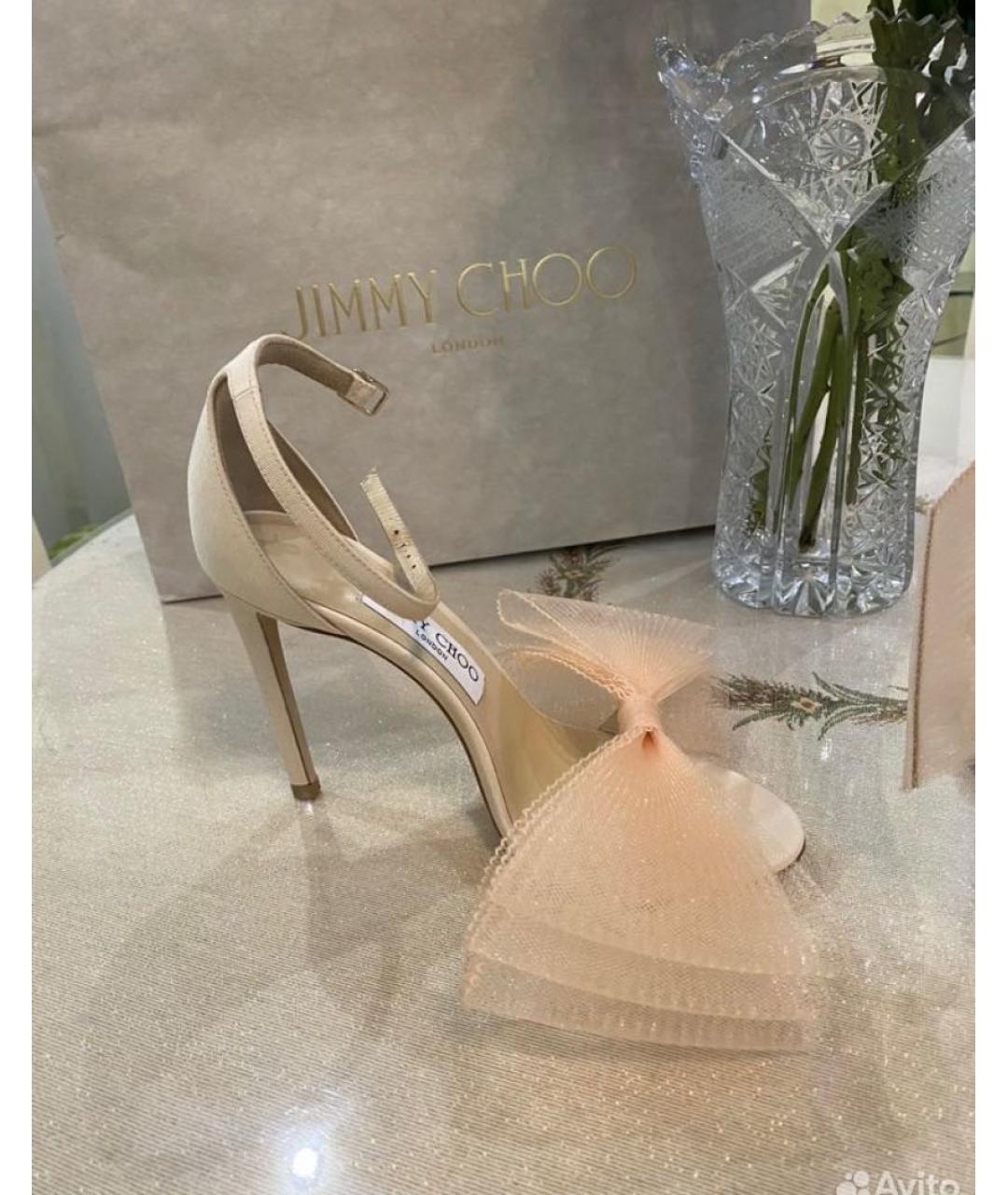 JIMMY CHOO Бежевые текстильные босоножки, фото 9