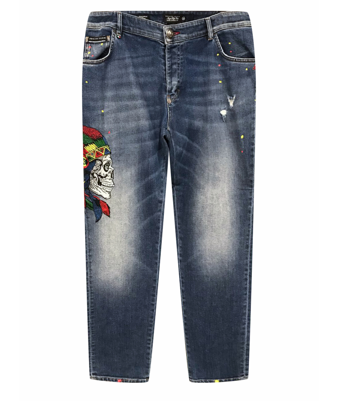 PHILIPP PLEIN Синие хлопковые прямые джинсы, фото 1