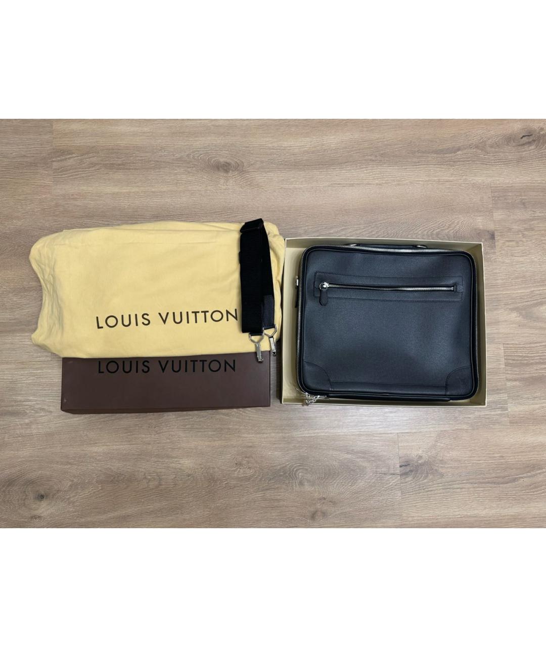 LOUIS VUITTON Черный кожаный портфель, фото 4