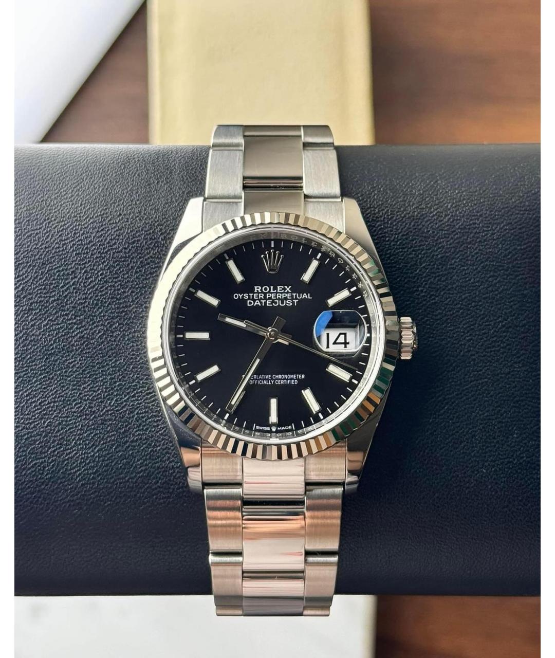 ROLEX Черные часы из белого золота, фото 2