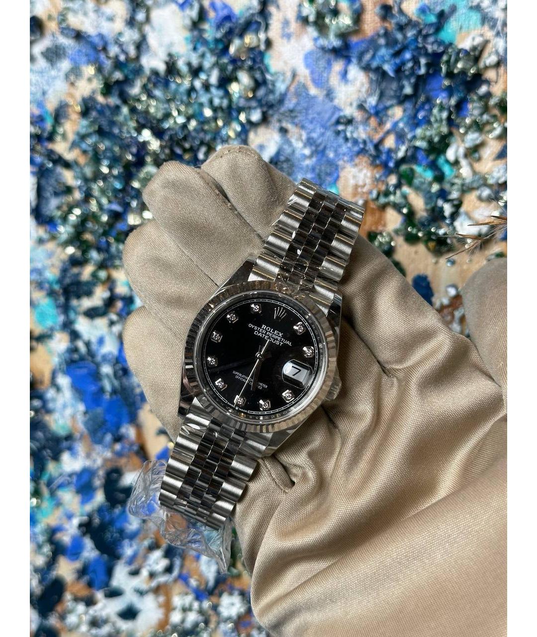 ROLEX Черные часы из белого золота, фото 3
