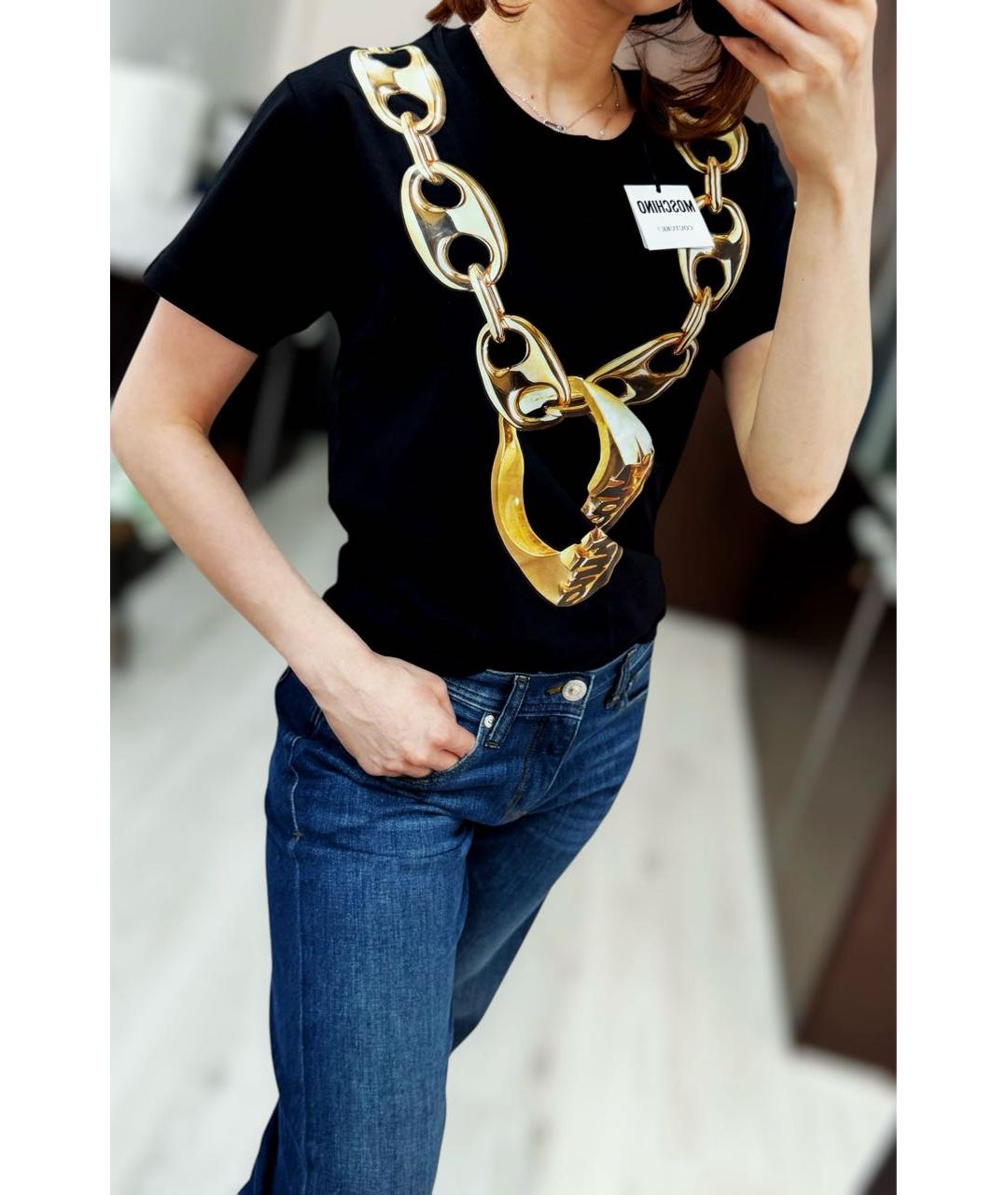 BOUTIQUE MOSCHINO Черная хлопковая футболка, фото 4