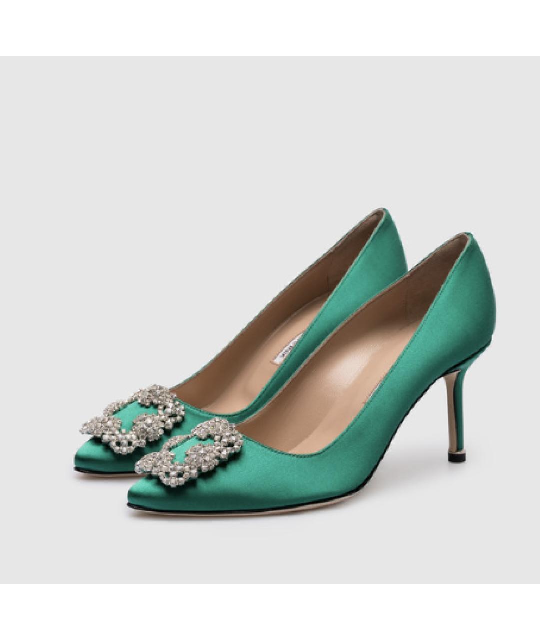 MANOLO BLAHNIK Зеленые текстильные туфли, фото 4