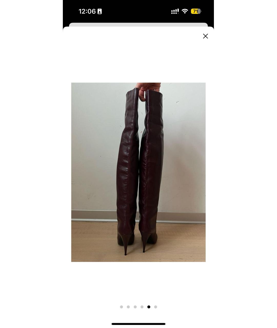 SAINT LAURENT Бордовые кожаные ботфорты, фото 3