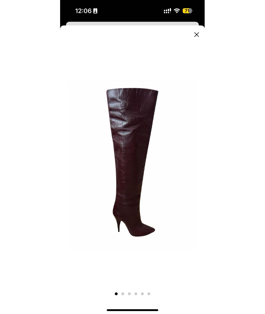 SAINT LAURENT Бордовые кожаные ботфорты, фото 7