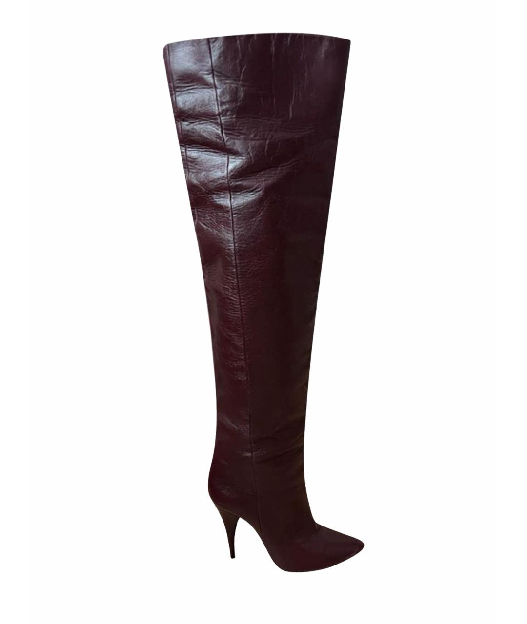 SAINT LAURENT Бордовые кожаные ботфорты, фото 1