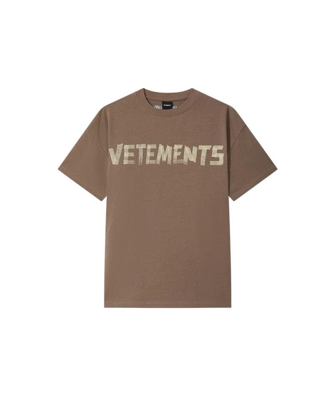 VETEMENTS Коричневая хлопковая футболка, фото 1