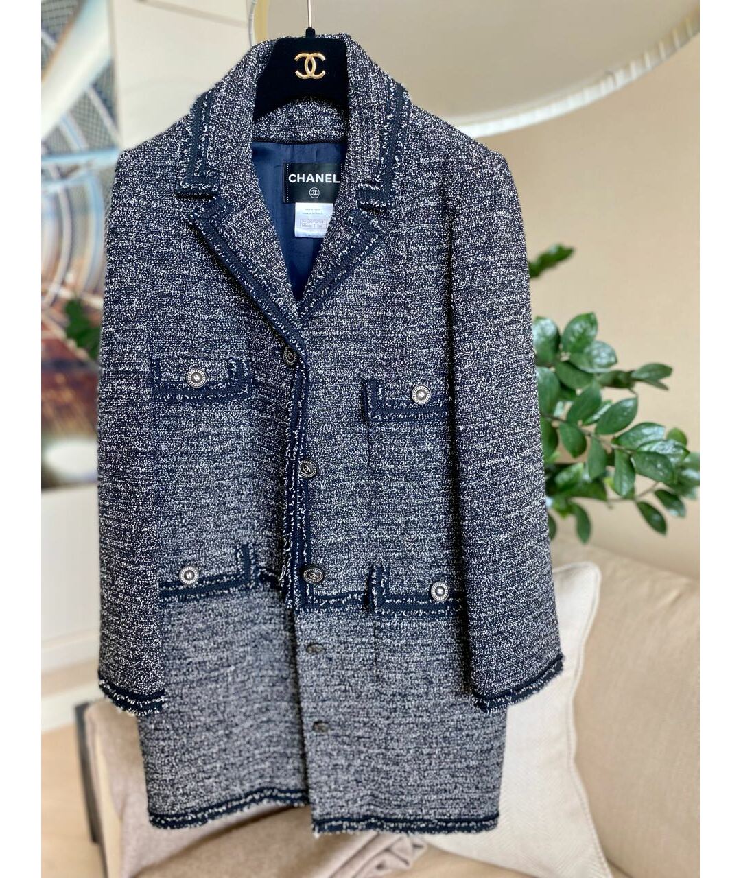 CHANEL Синий твидовый жакет/пиджак, фото 9