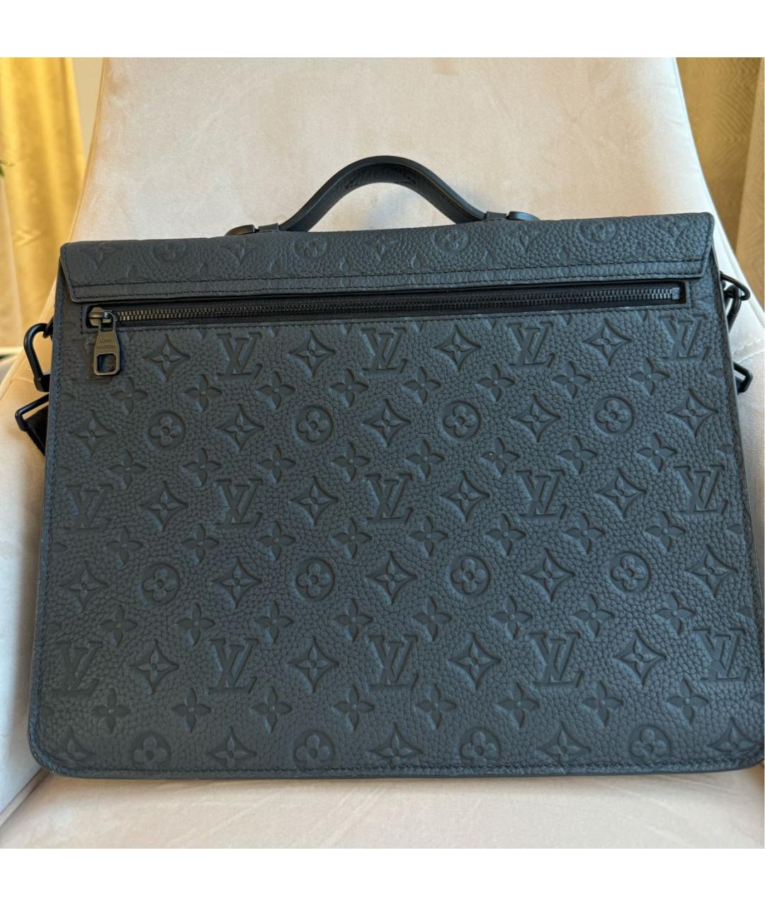 LOUIS VUITTON Черный кожаный портфель, фото 3