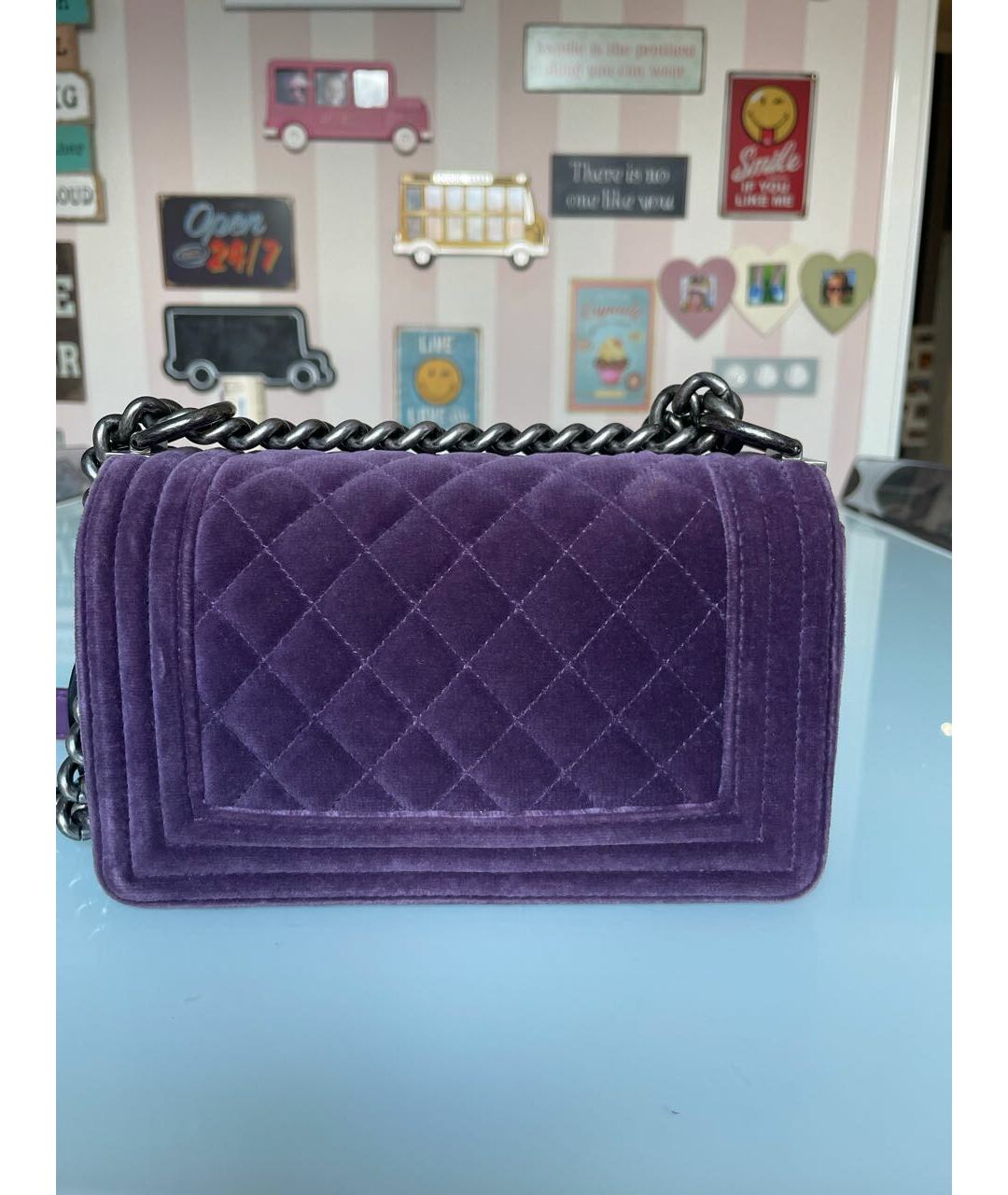 CHANEL PRE-OWNED Фиолетовая бархатная сумка тоут, фото 3