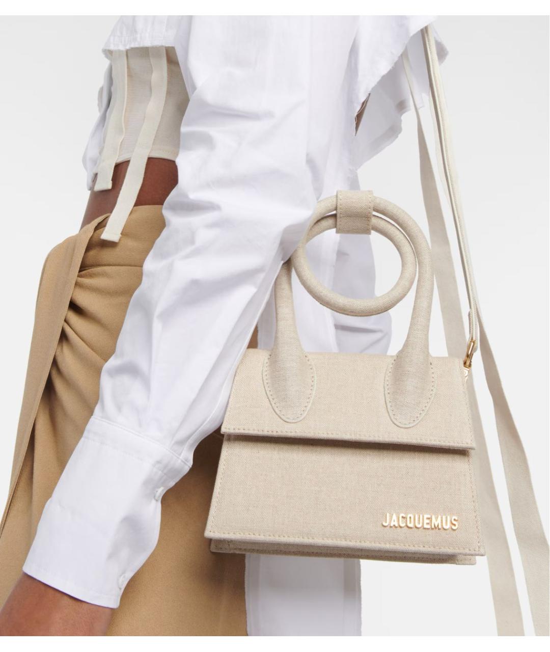 JACQUEMUS Бежевая тканевая сумка через плечо, фото 2