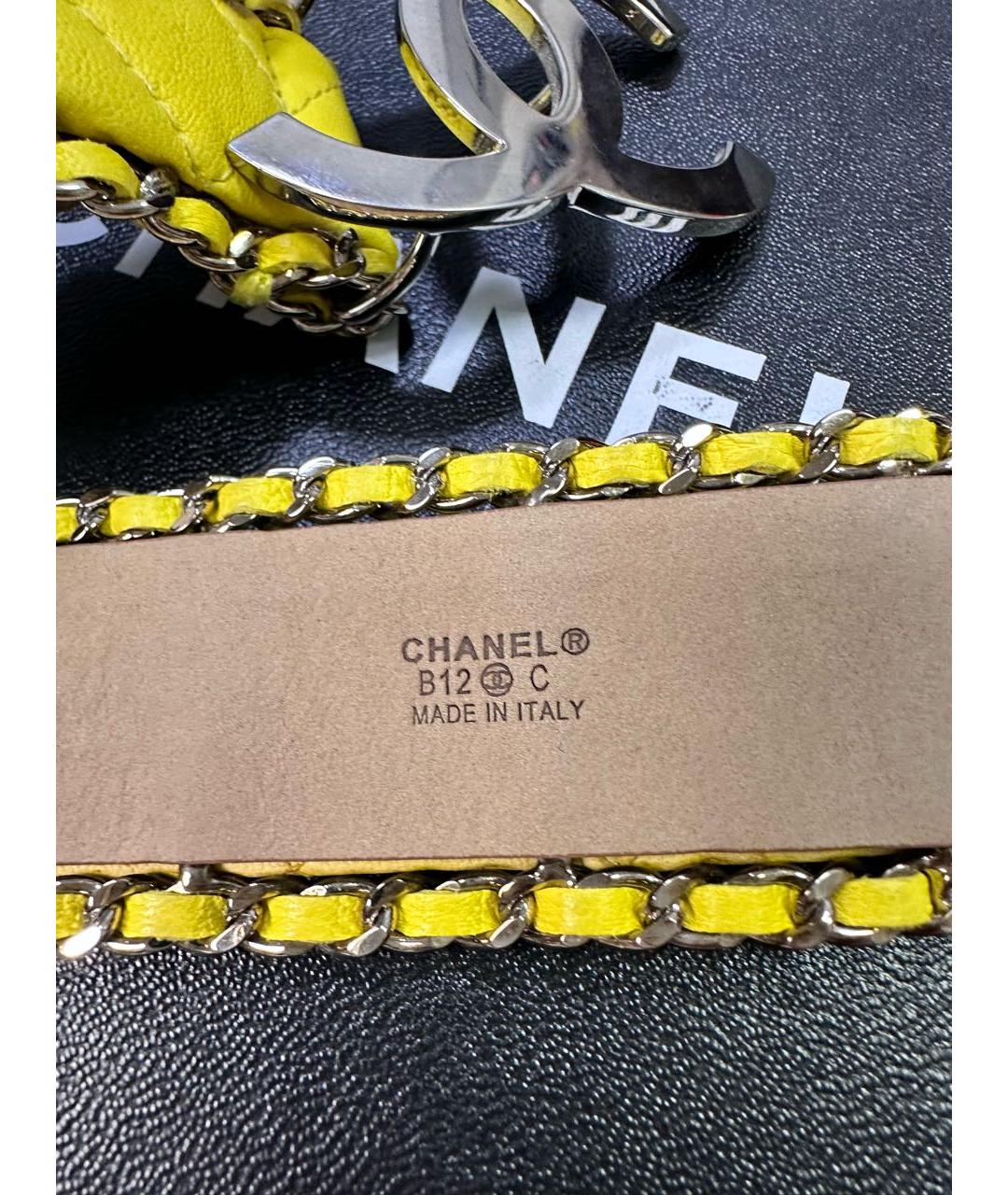 CHANEL Желтый кожаный ремень, фото 5