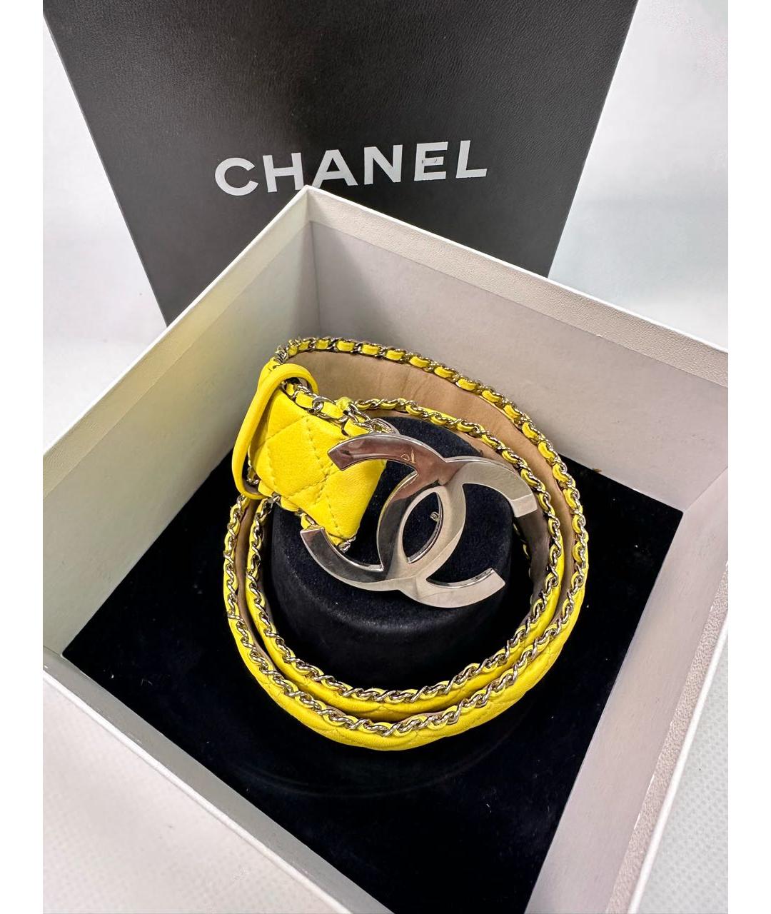CHANEL Желтый кожаный ремень, фото 8