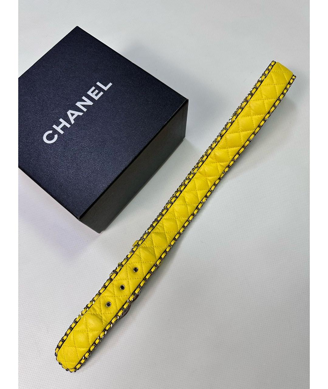 CHANEL Желтый кожаный ремень, фото 7