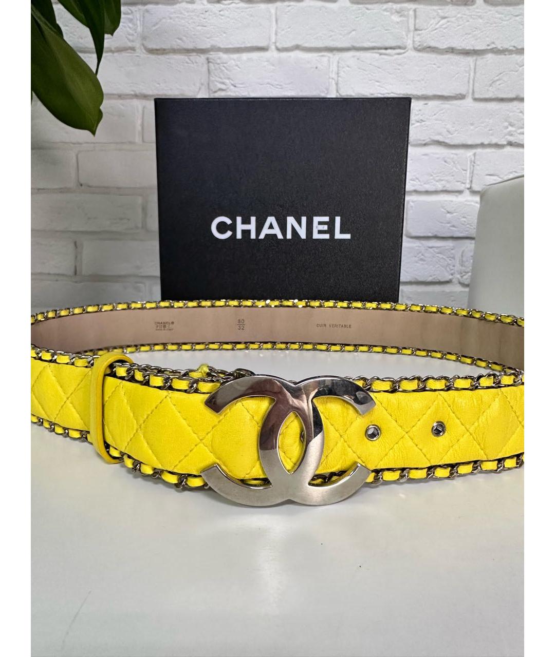 CHANEL Желтый кожаный ремень, фото 2