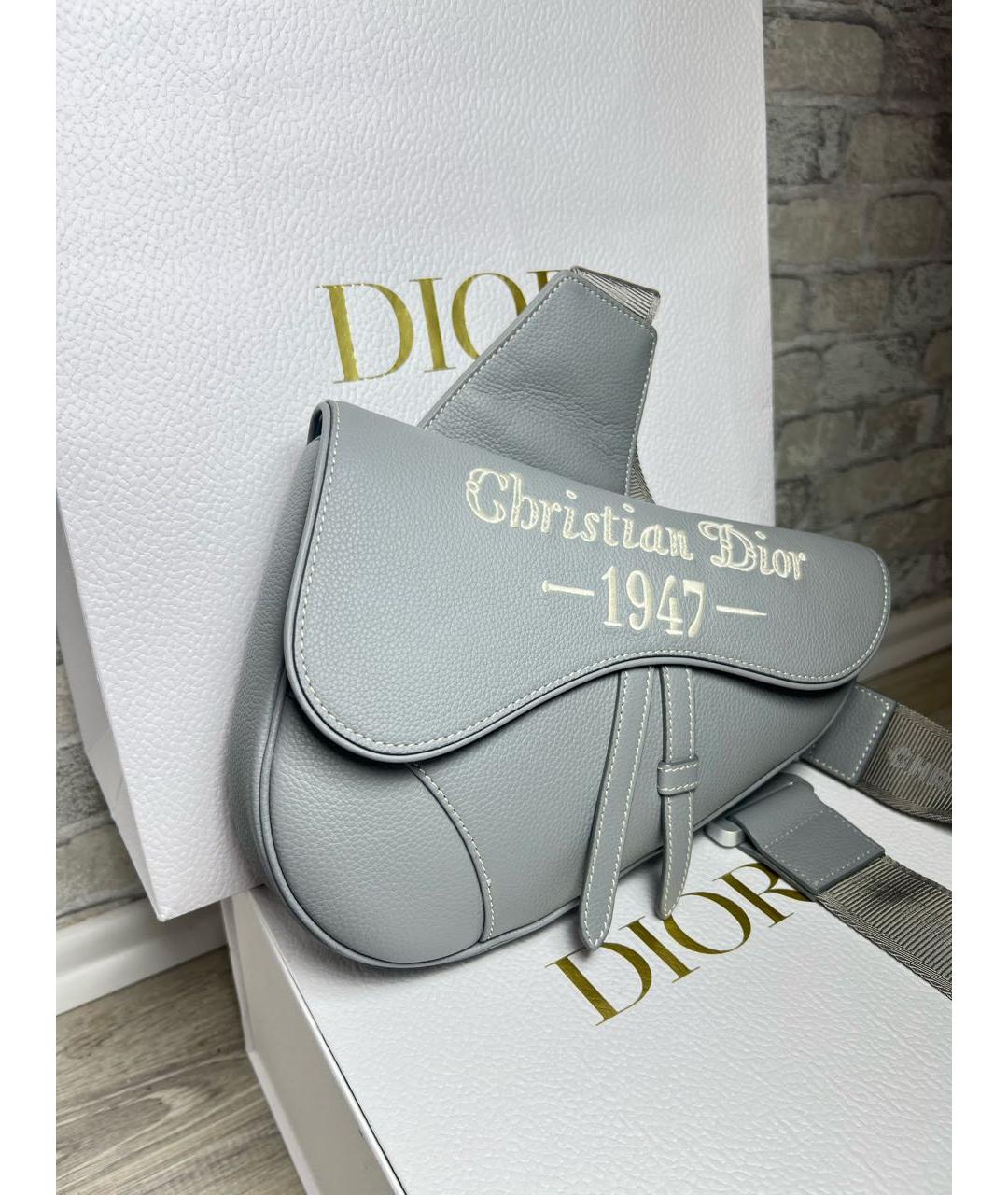 CHRISTIAN DIOR Серая кожаная сумка на плечо, фото 3