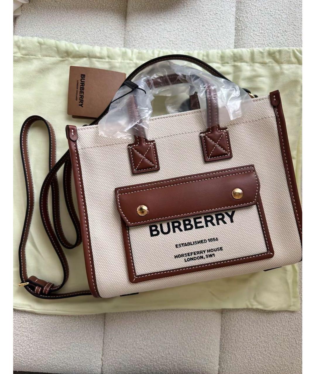 BURBERRY Коричневая кожаная сумка с короткими ручками, фото 6