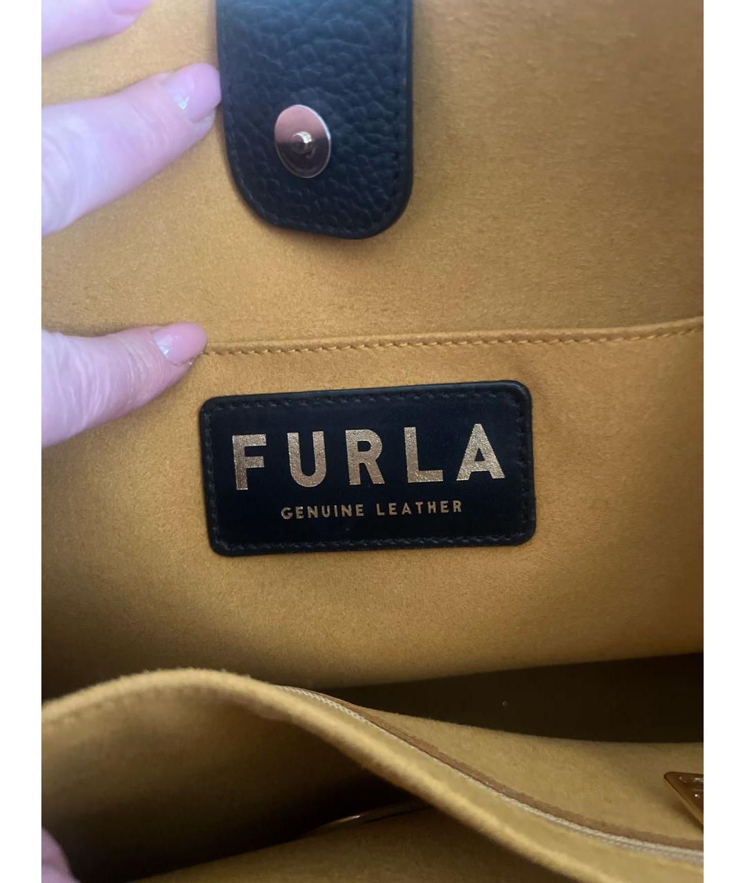 FURLA Черная кожаная сумка тоут, фото 4