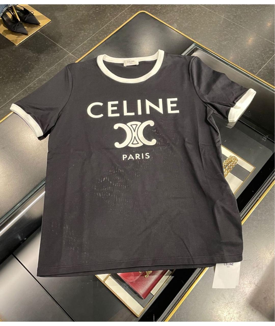 CELINE Черная хлопковая футболка, фото 2