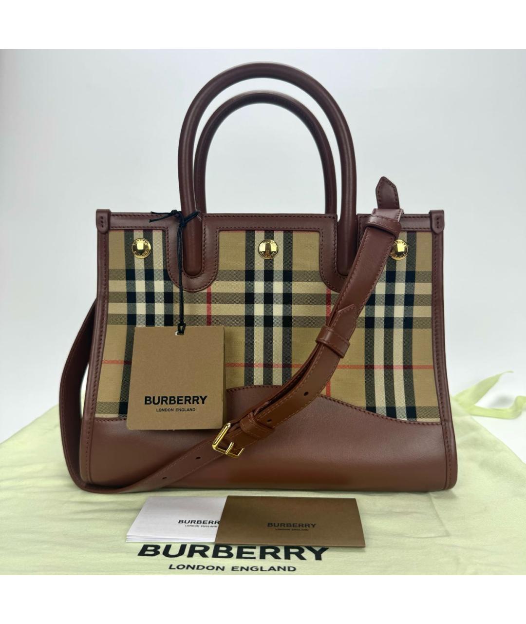 BURBERRY Коричневая кожаная сумка с короткими ручками, фото 2