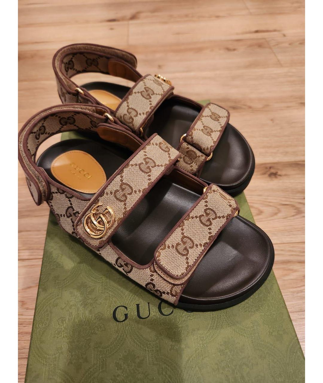 GUCCI Бежевые кожаные сандалии, фото 4